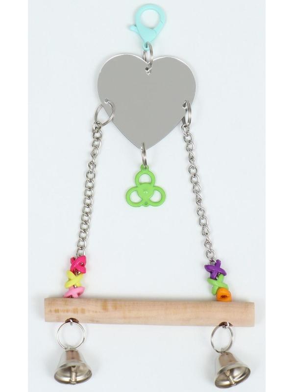 Игрушка-качели для птиц с зеркалом и колокольчиками 