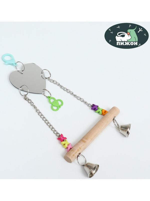 Игрушка-качели для птиц с зеркалом и колокольчиками 