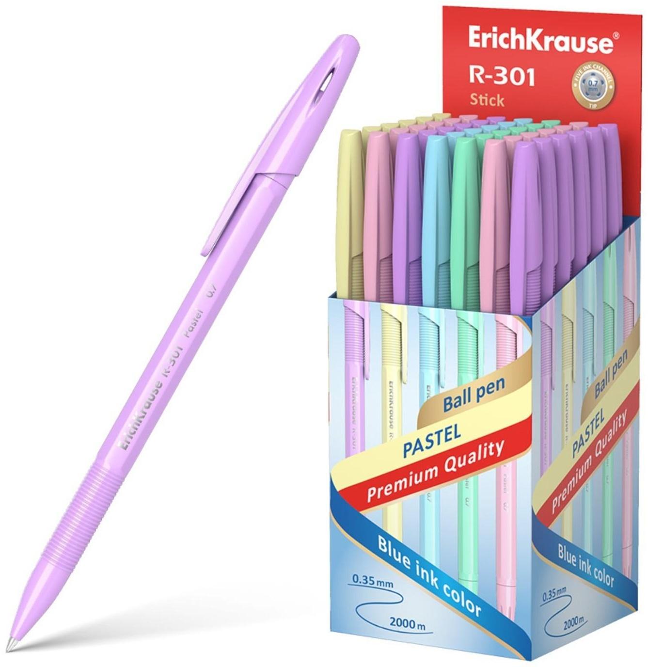 Ручка шариковая ErichKrause R-301 Pastel Stick, узел 0.7 мм, чернила синие