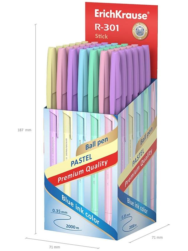 Ручка шариковая ErichKrause R-301 Pastel Stick, узел 0.7 мм, чернила синие