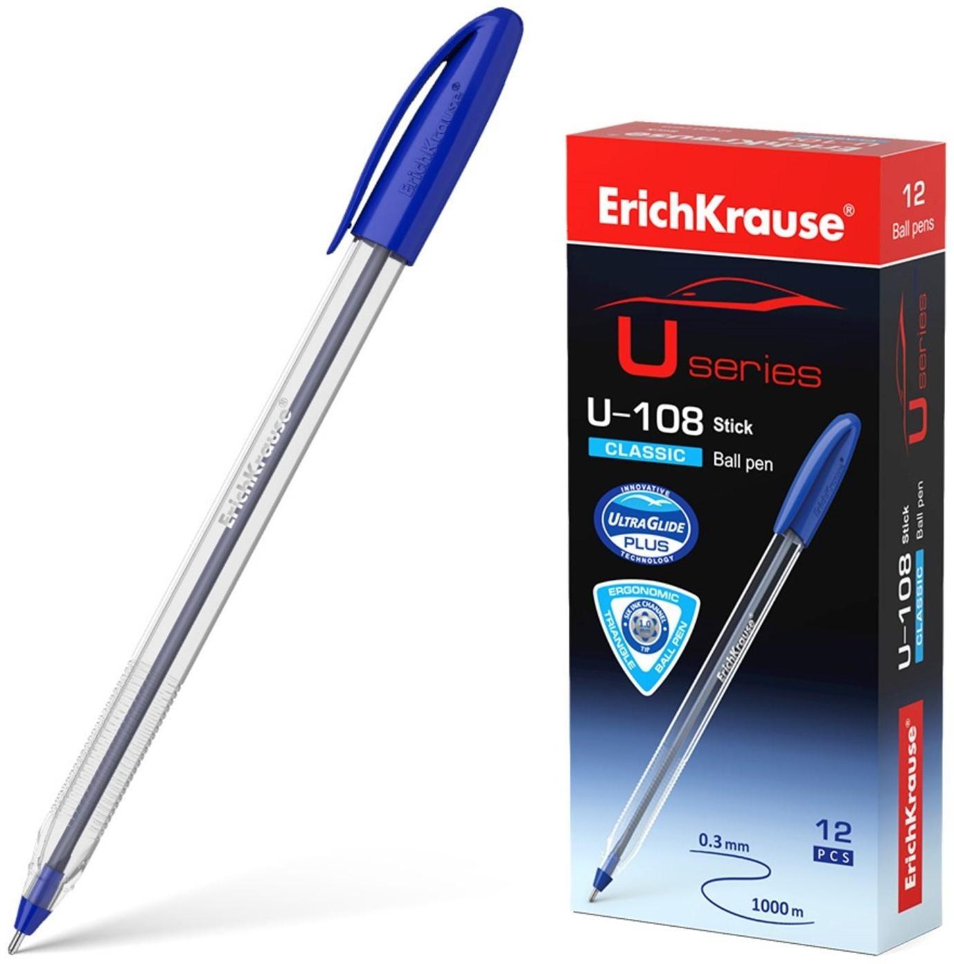 Ручка шариковая ErichKrause U-108 Classic Stick, узел 1.0 мм, чернила синие