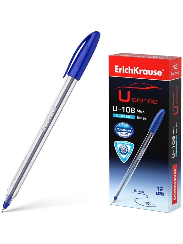 Ручка шариковая ErichKrause U-108 Classic Stick, узел 1.0 мм, чернила синие