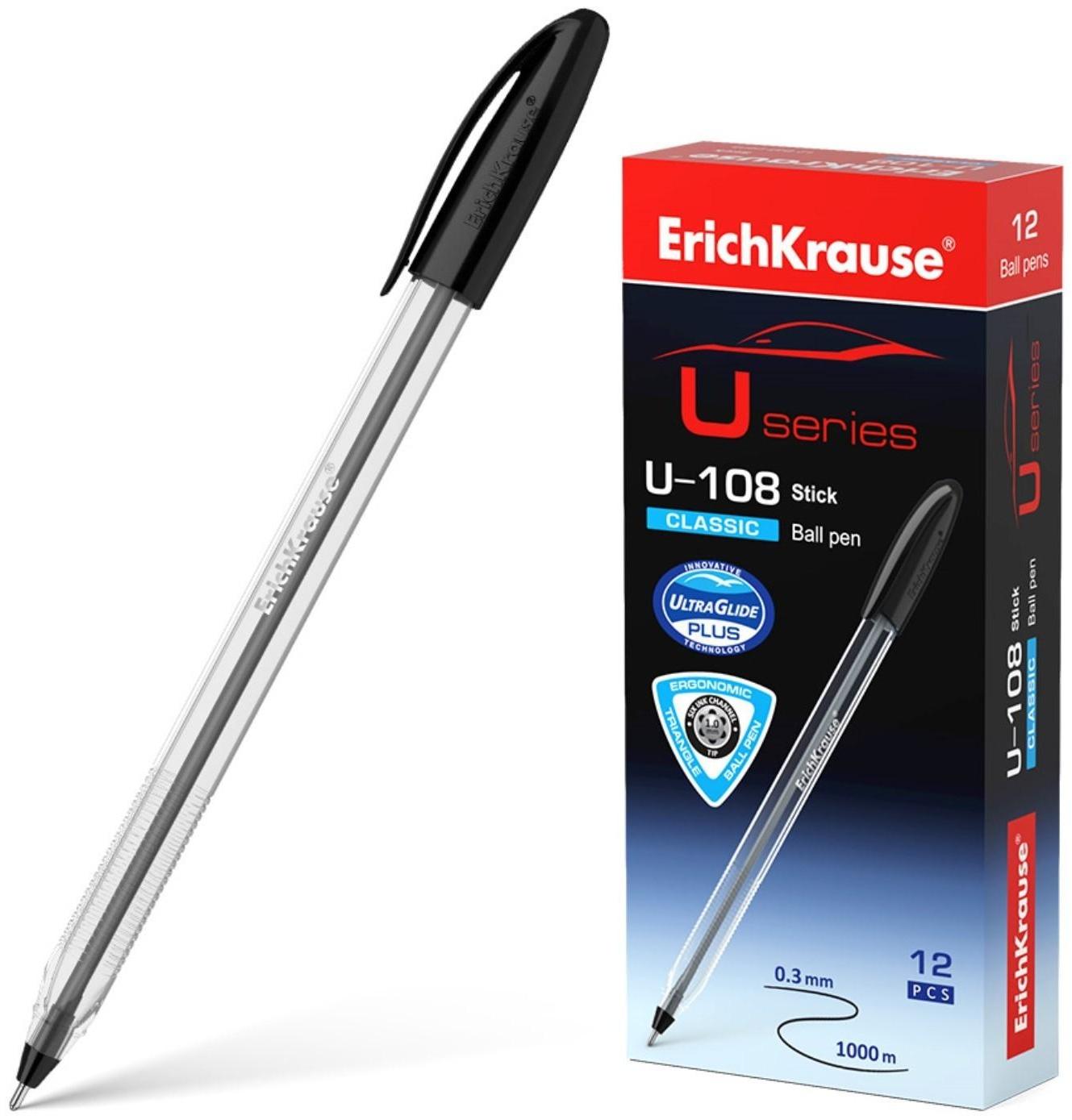 Ручка шариковая ErichKrause U-108 Classic Stick, узел 1.0 мм, чернила черные