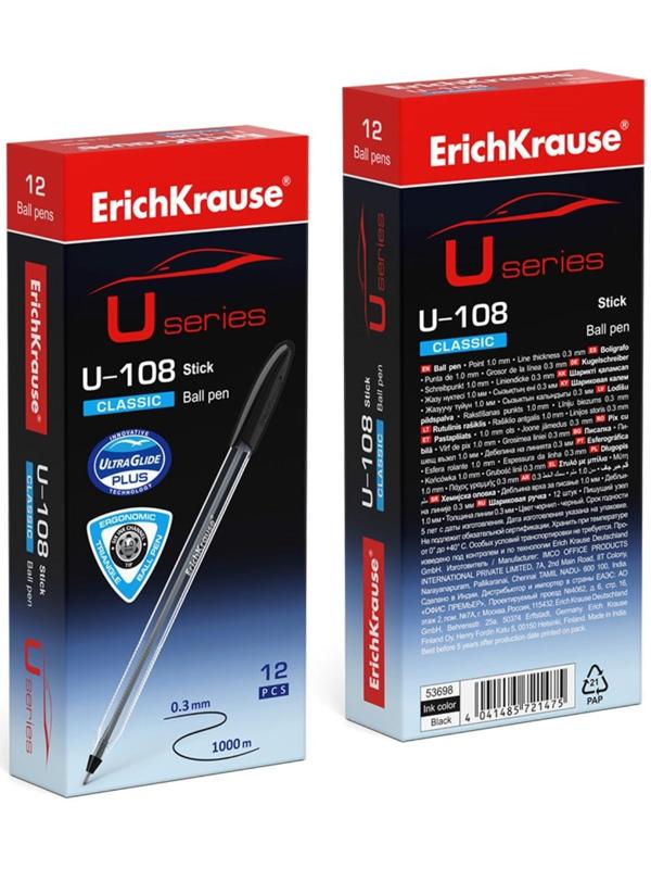 Ручка шариковая ErichKrause U-108 Classic Stick, узел 1.0 мм, чернила черные