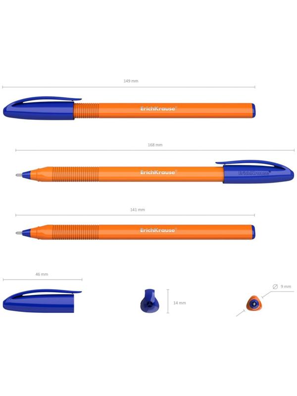 Набор ручек шариковых ErichKrause U-108 Orange Stick, 3 штуки, игольчатый узел 1.0 мм, цвет чернил синий, супермягкое письмо, корпус оранжевый