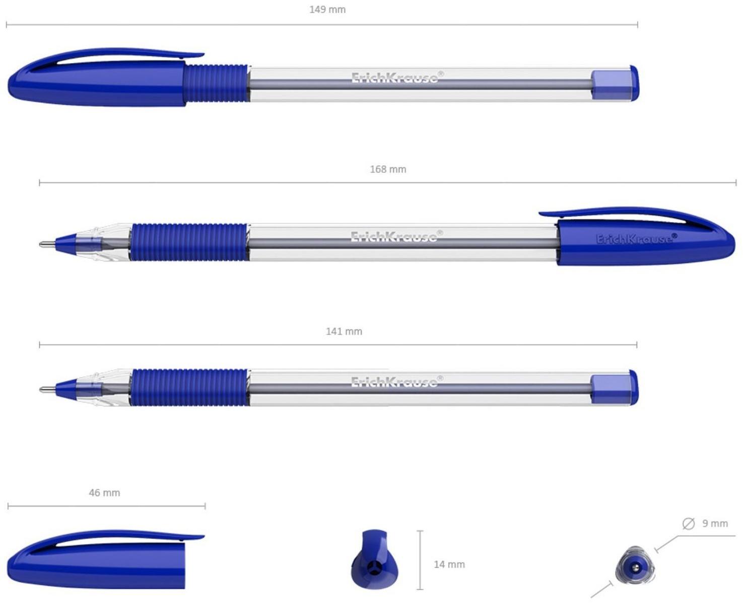 Ручка шариковая ErichKrause U-109 Classic Stick&Grip, узел 1.0 мм, грип, чернила синие