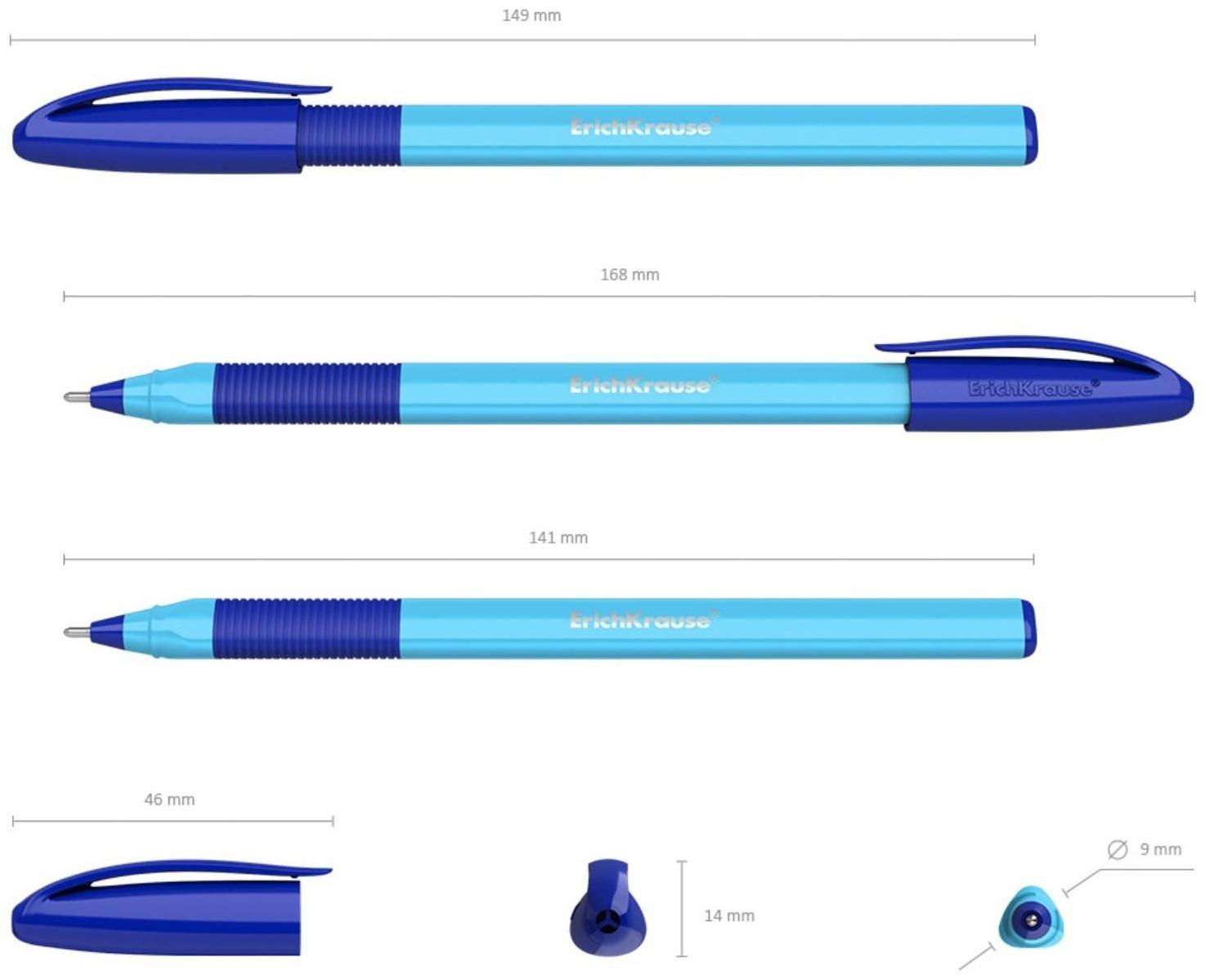 Набор ручек шариковых ErichKrause U-109 Neon Stick&Grip, 4 штуки, игольчатый узел 1.0 мм, цвет чернил синий, супермягкое письмо, резиновый упор, корпус неоновый микс