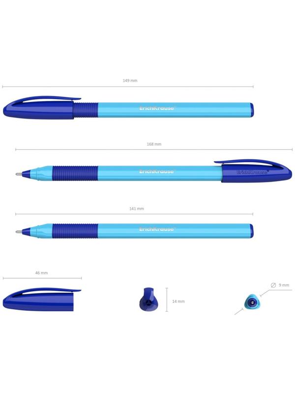 Набор ручек шариковых ErichKrause U-109 Neon Stick&Grip, 4 штуки, игольчатый узел 1.0 мм, цвет чернил синий, супермягкое письмо, резиновый упор, корпус неоновый микс