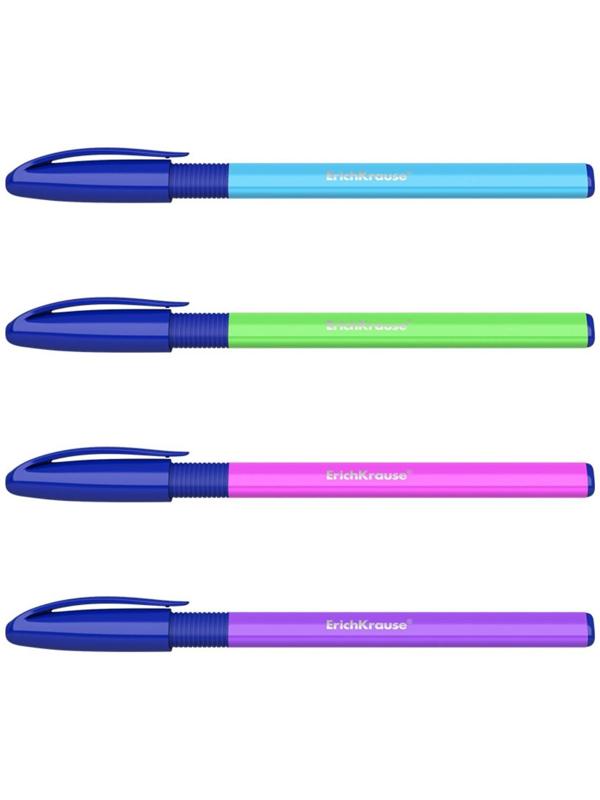 Набор ручек шариковых ErichKrause U-109 Neon Stick&Grip, 4 штуки, игольчатый узел 1.0 мм, цвет чернил синий, супермягкое письмо, резиновый упор, корпус неоновый микс