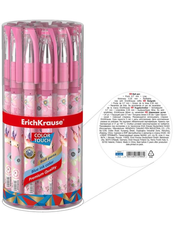 Ручка шариковая ErichKrause ColorTouch Colibri, узел 0.7 мм, грип, чернила синие