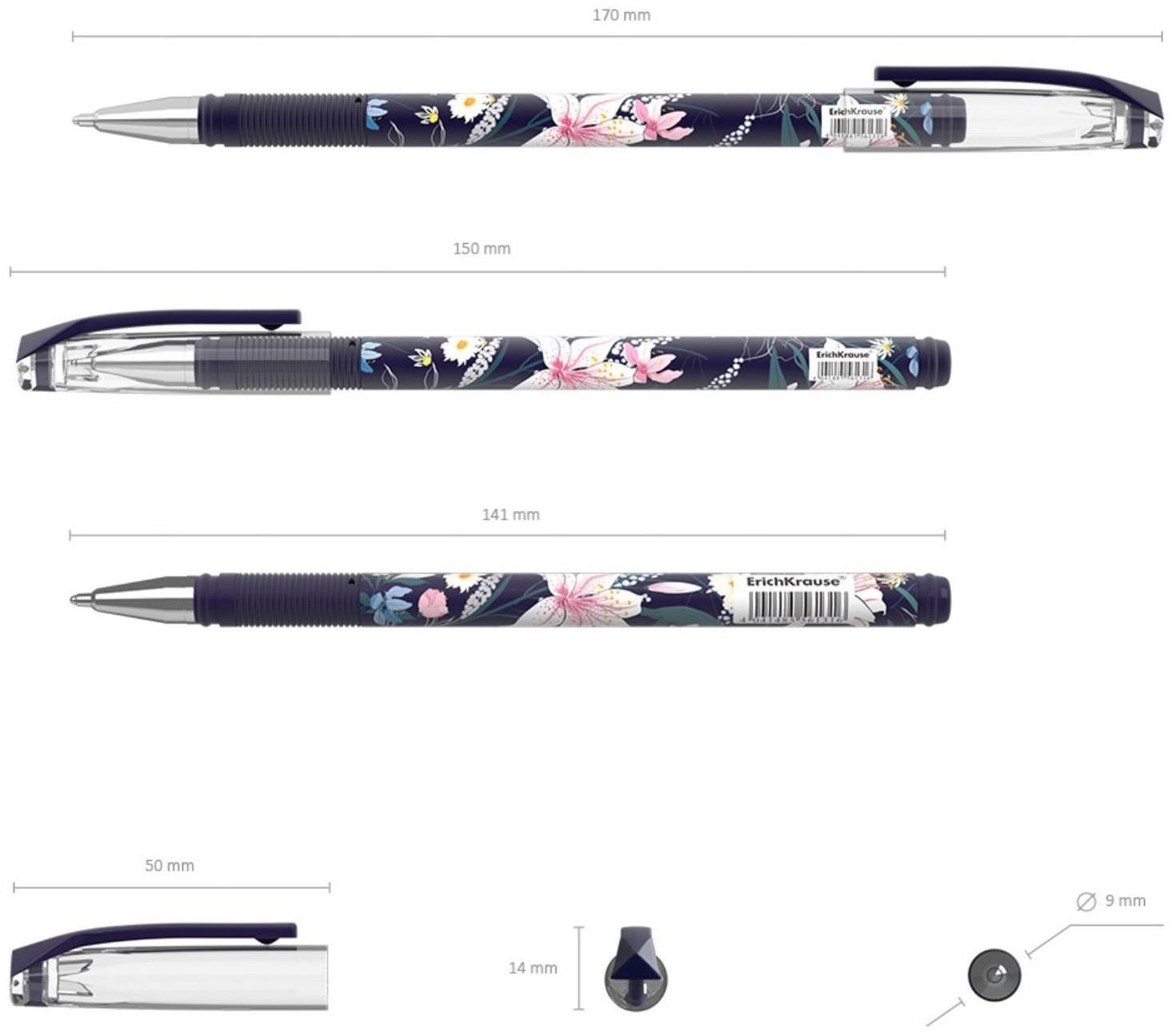 Ручка шариковая ErichKrause ColorTouch Lily, узел 0.7 мм, грип, чернила синие