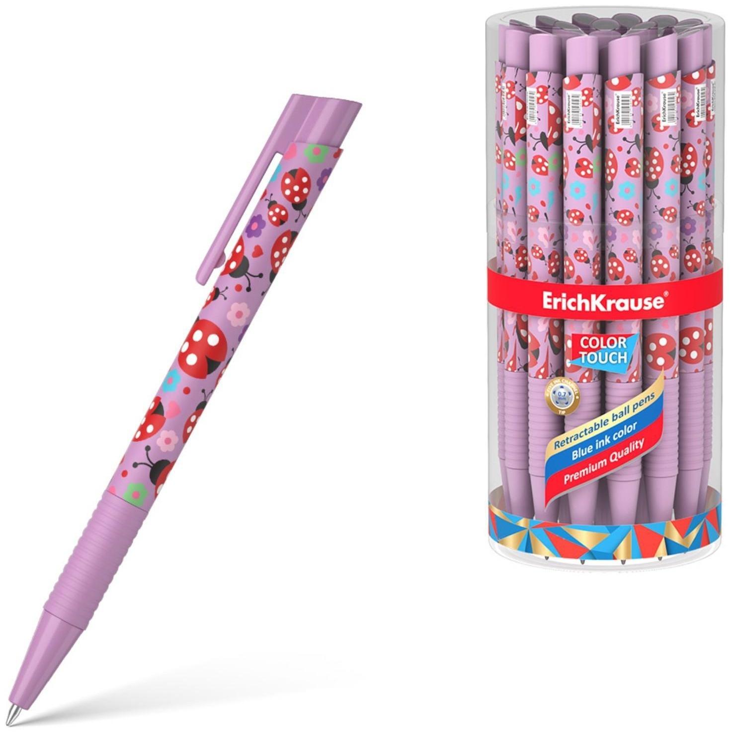Ручка шариковая автомат. ErichKrause ColorTouch Ladybug, узел 0.7 мм, грип, чернила синие