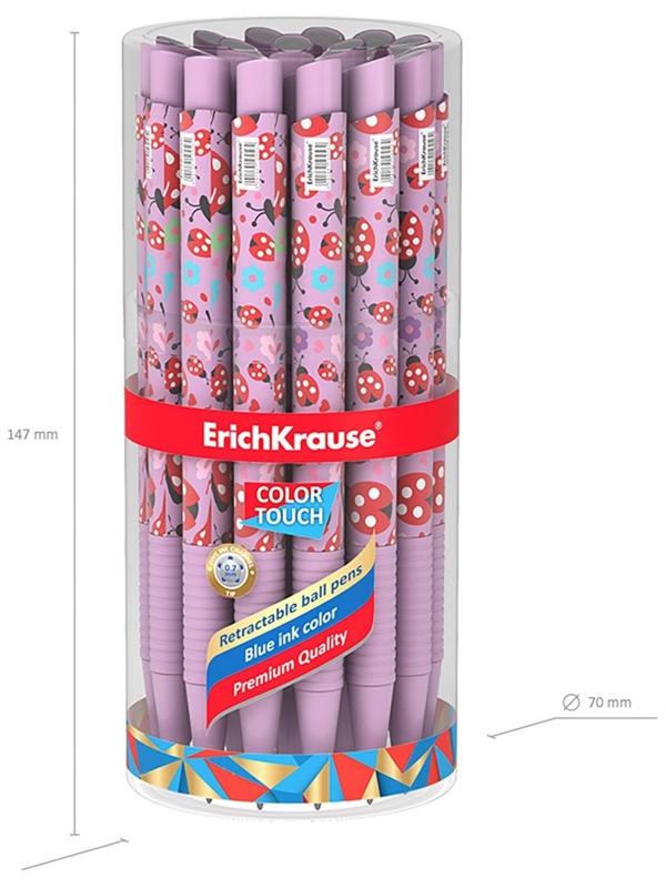 Ручка шариковая автомат. ErichKrause ColorTouch Ladybug, узел 0.7 мм, грип, чернила синие