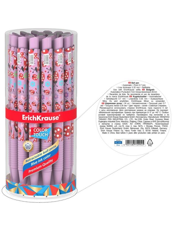 Ручка шариковая автомат. ErichKrause ColorTouch Ladybug, узел 0.7 мм, грип, чернила синие