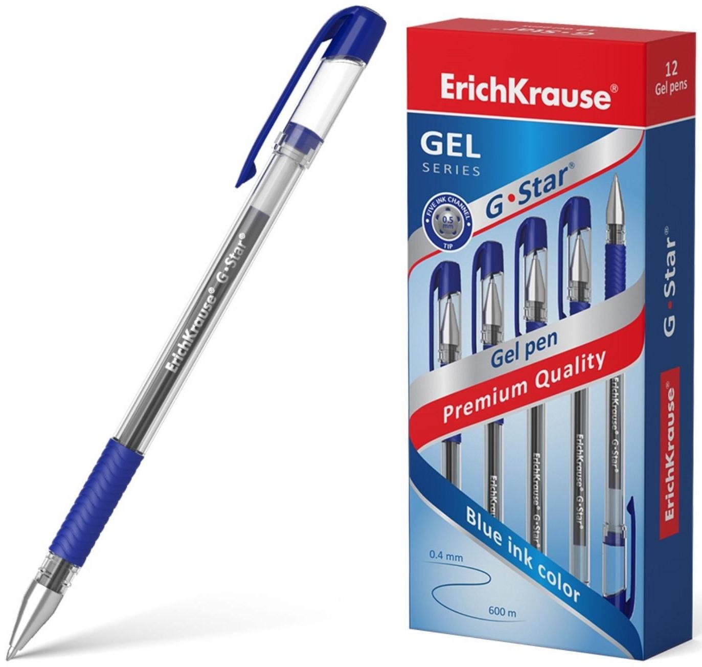 Ручка гелевая ErichKrause G-Star Classic, узел 0.5 мм, грип, чернила синие