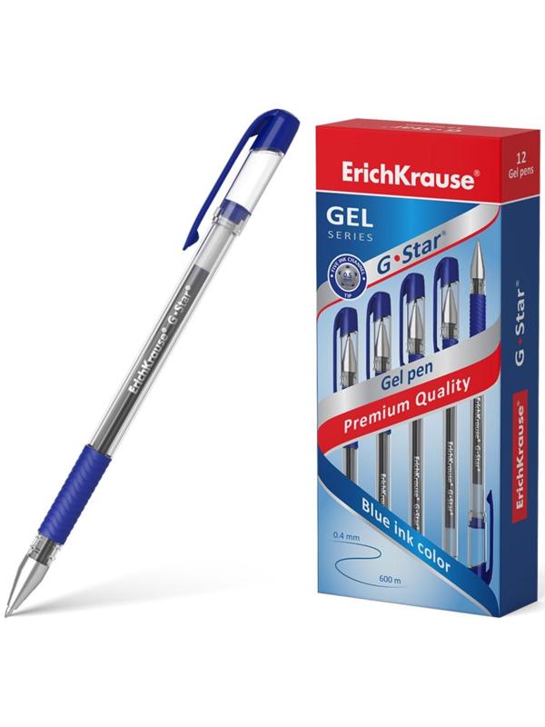 Ручка гелевая ErichKrause G-Star Classic, узел 0.5 мм, грип, чернила синие