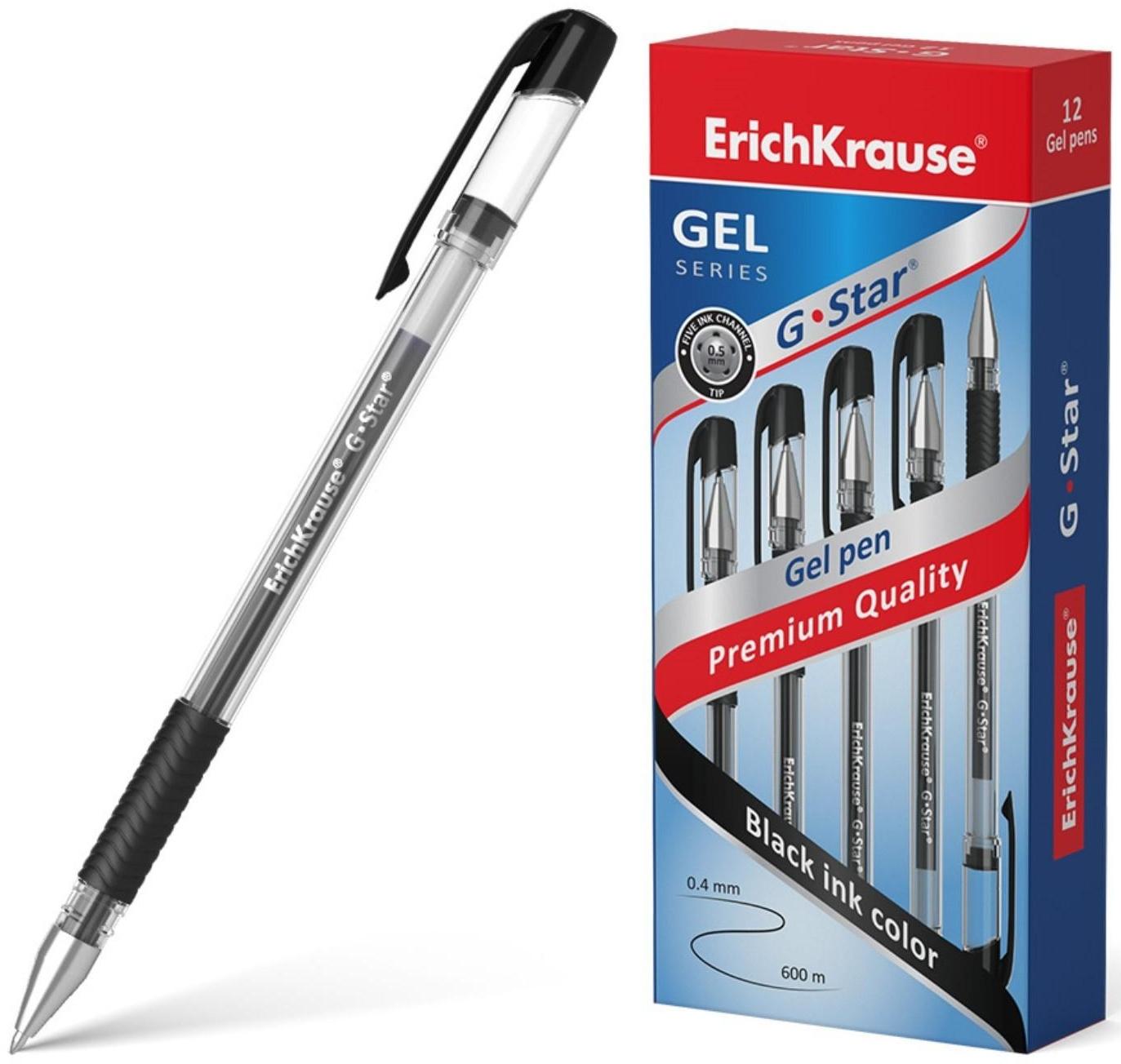 Ручка гелевая ErichKrause G-Star Classic, узел 0.5 мм, грип, чернила черные