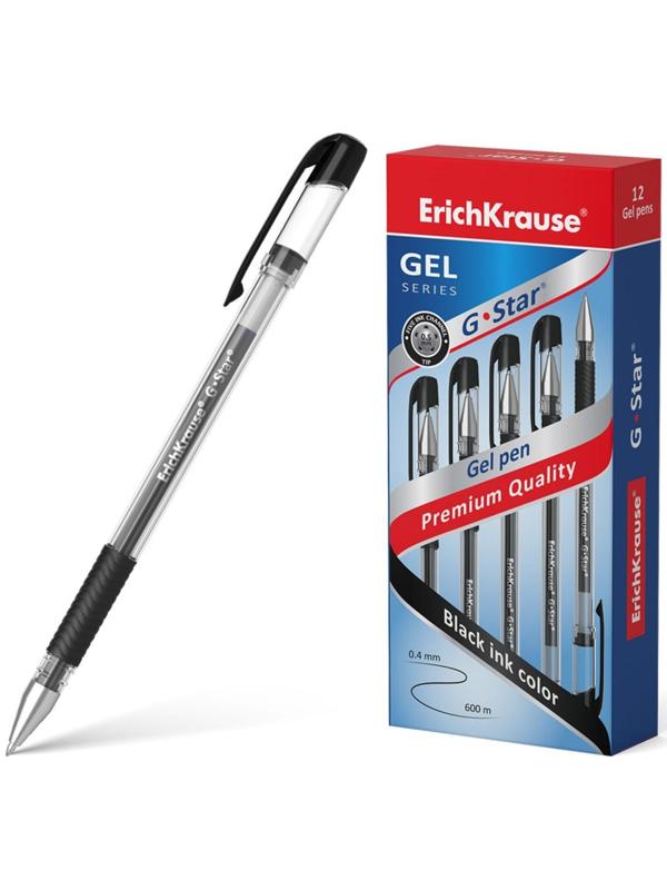 Ручка гелевая ErichKrause G-Star Classic, узел 0.5 мм, грип, чернила черные