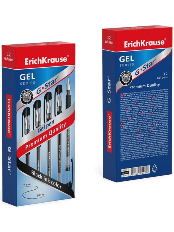 Ручка гелевая ErichKrause G-Star Classic, узел 0.5 мм, грип, чернила черные
