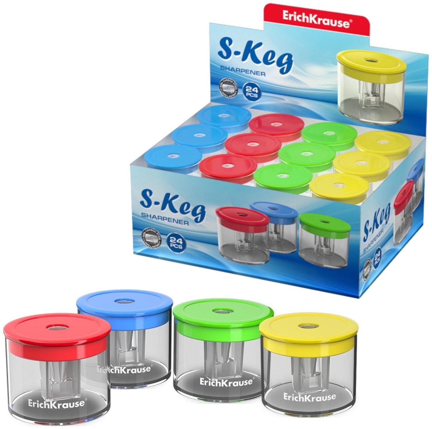 Точилка 1 отверстие ErichKrause S-Keg, с контейнером, цвет корпуса микс