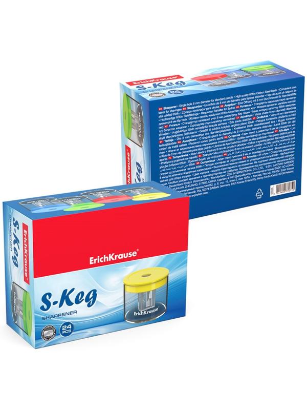 Точилка 1 отверстие ErichKrause S-Keg, с контейнером, цвет корпуса микс