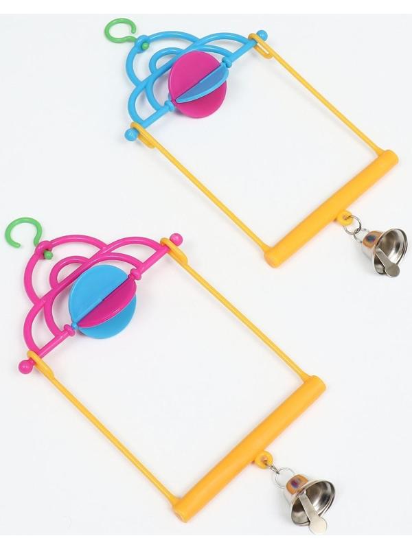 Качели для птиц с погремушкой и колокольчиком, 10.7 x 21.7 см, микс цветов