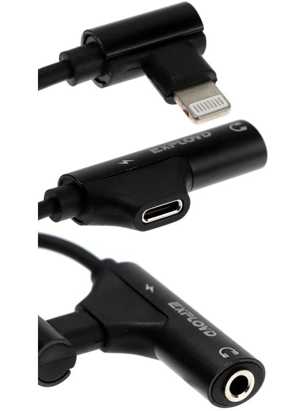 Переходник Exployd EX-AD-1173, с Lightning на Jack 3.5, музыка + гарнитура, черный