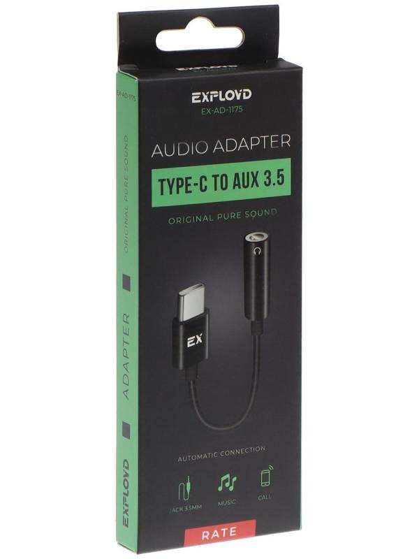 Переходник Exployd EX-AD-1175, с Type-C на Jack 3.5, музыка + гарнитура, черный