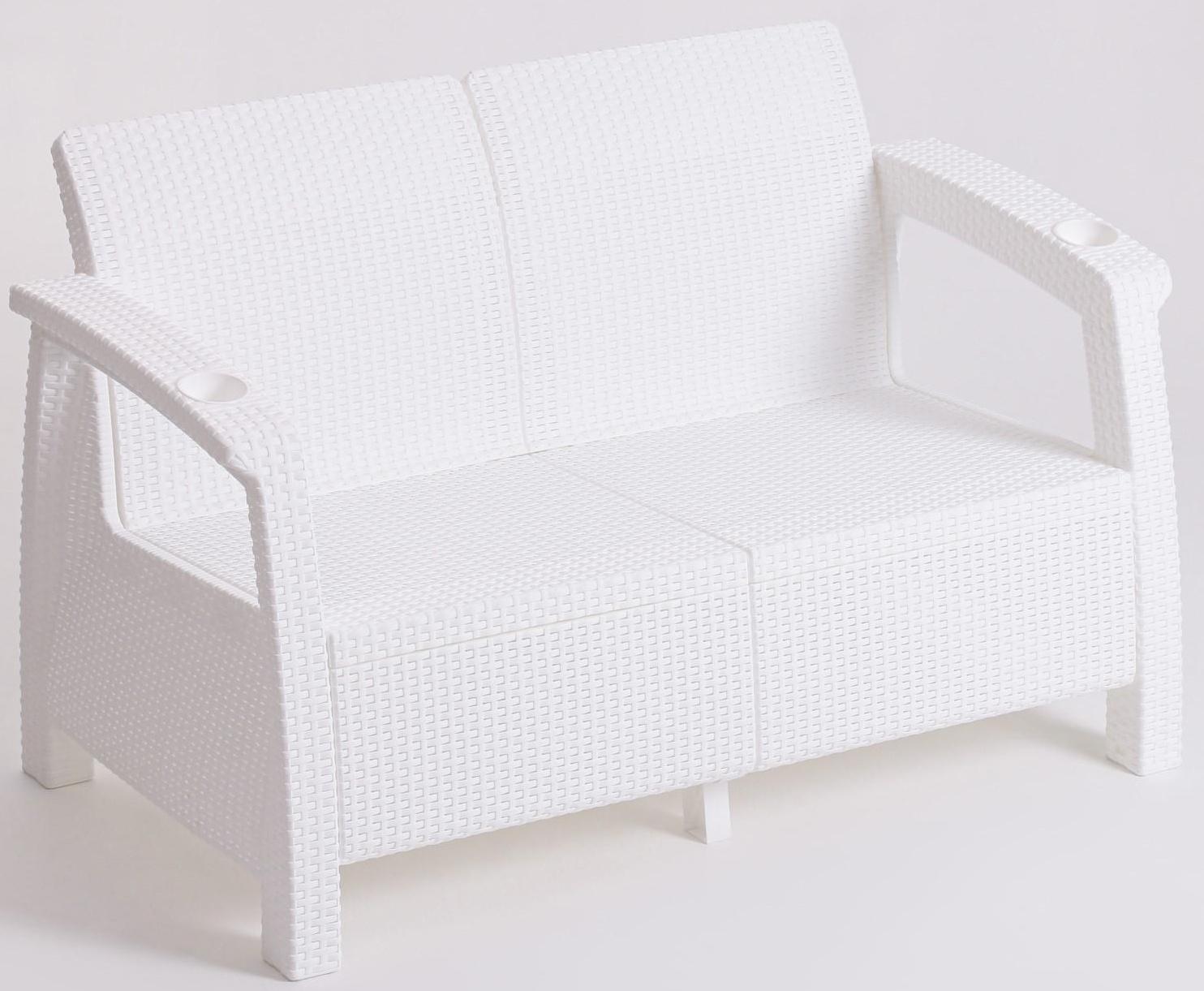 Комплект мебели: диван, 2 кресла, стол, белого цвета