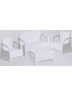 Комплект мебели: диван, 2 кресла, стол, белого цвета