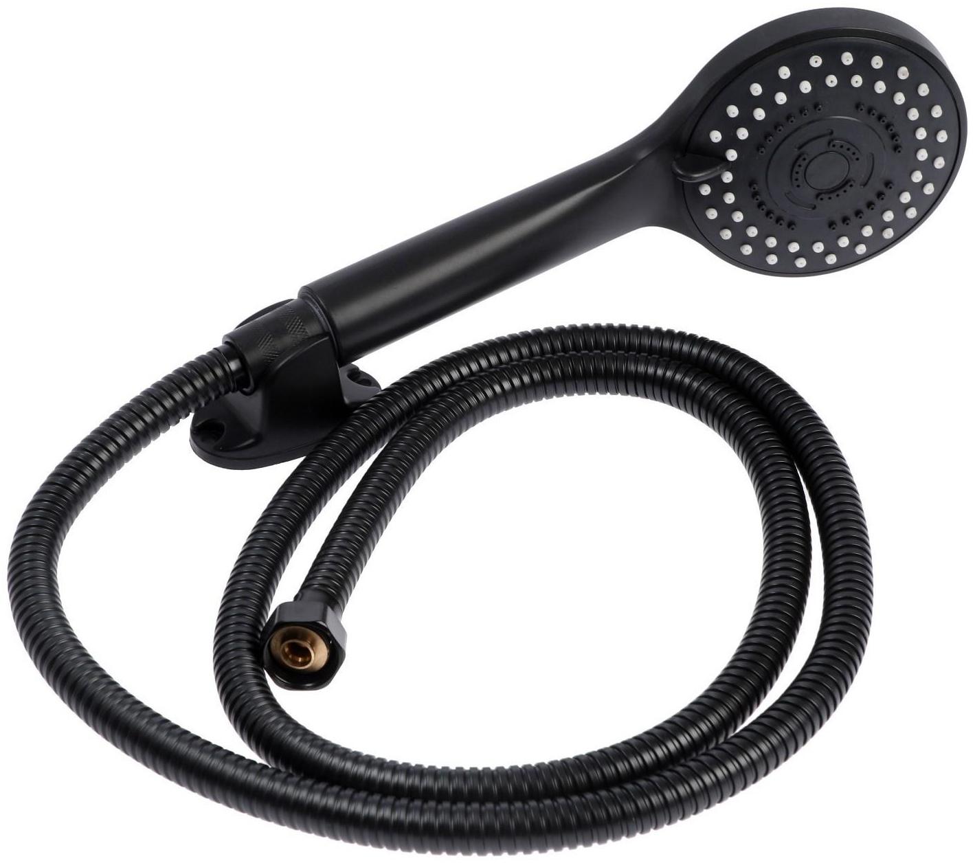 Набор для душа ZEIN Z0106, шланг 150 см, гайки металл, держатель, лейка 5 режимов, черный