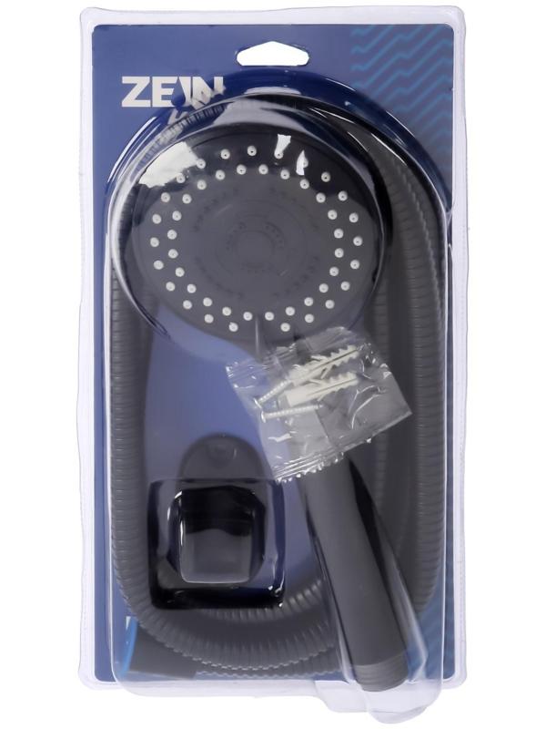 Набор для душа ZEIN Z0106, шланг 150 см, гайки металл, держатель, лейка 5 режимов, черный