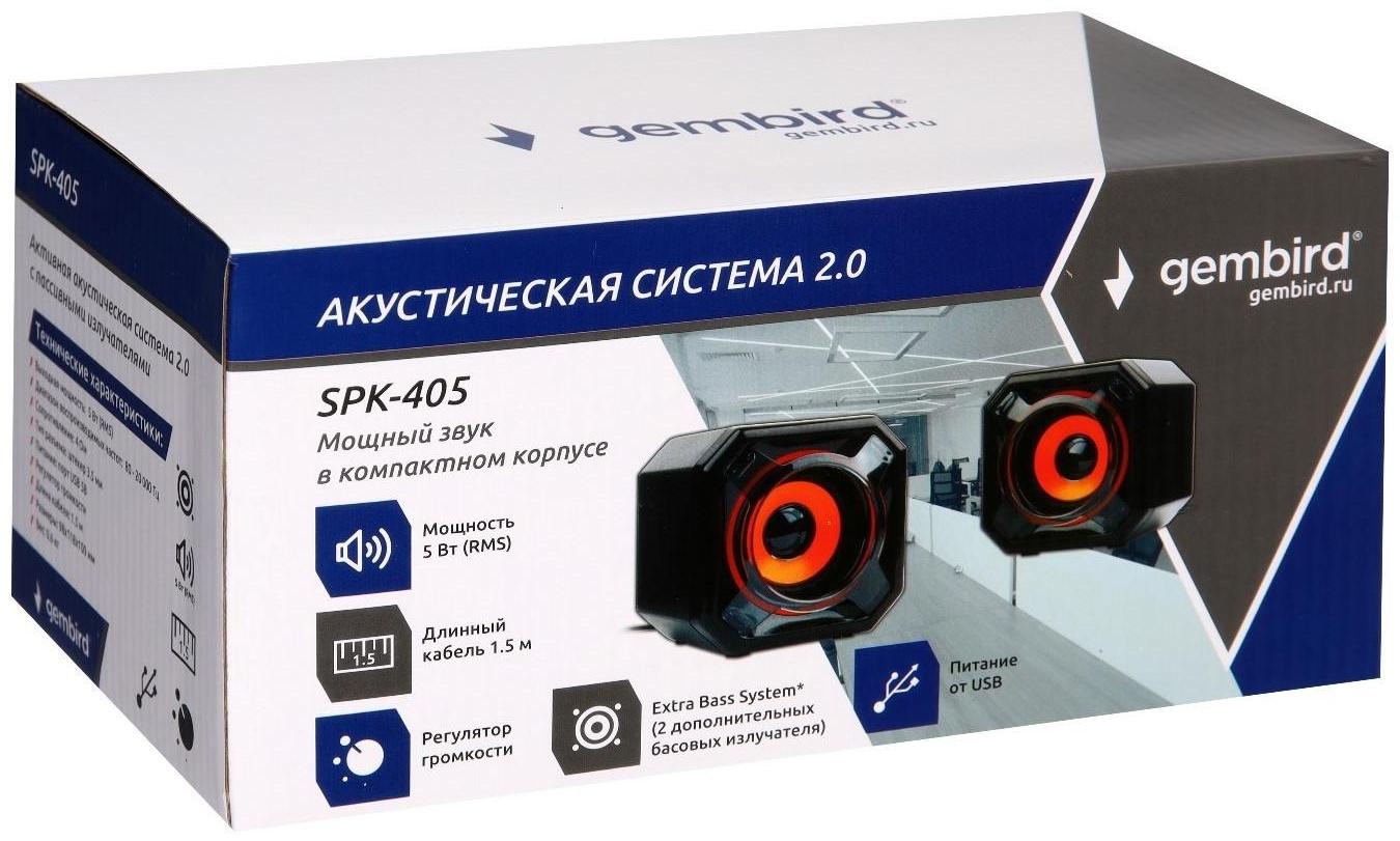 Акустич. система 2.0 Gembird SPK-405, пассивные излучатели, черный, 5 Вт, регулятор громкост