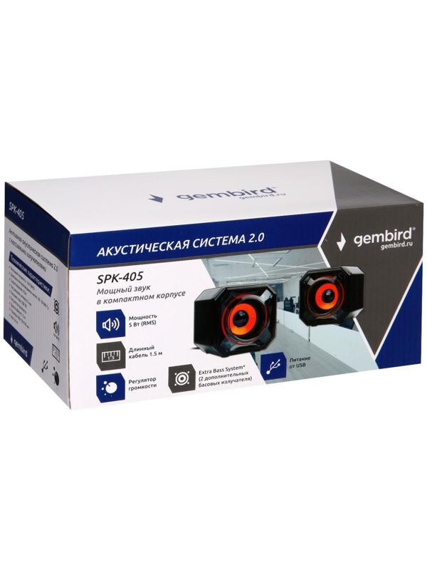 Акустич. система 2.0 Gembird SPK-405, пассивные излучатели, черный, 5 Вт, регулятор громкост