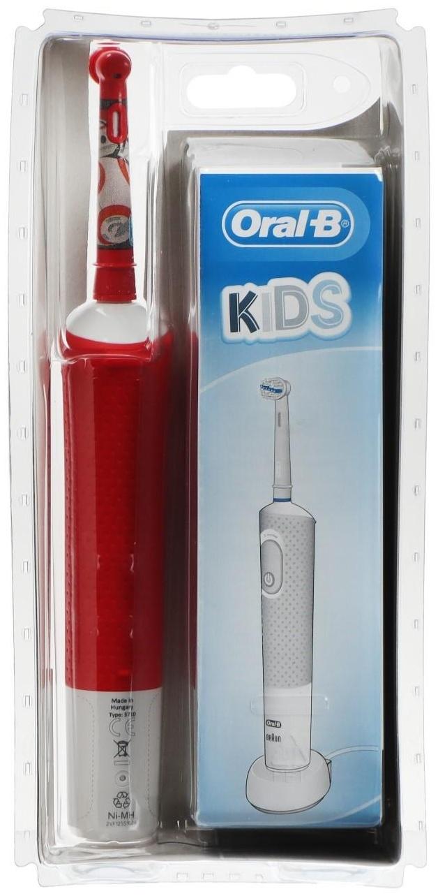 Электрическая зубная щетка Oral-B Kids Starwars. вращательная, 7600 об/мин, красно-белая