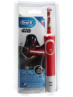 Электрическая зубная щетка Oral-B Kids Starwars. вращательная, 7600 об/мин, красно-белая