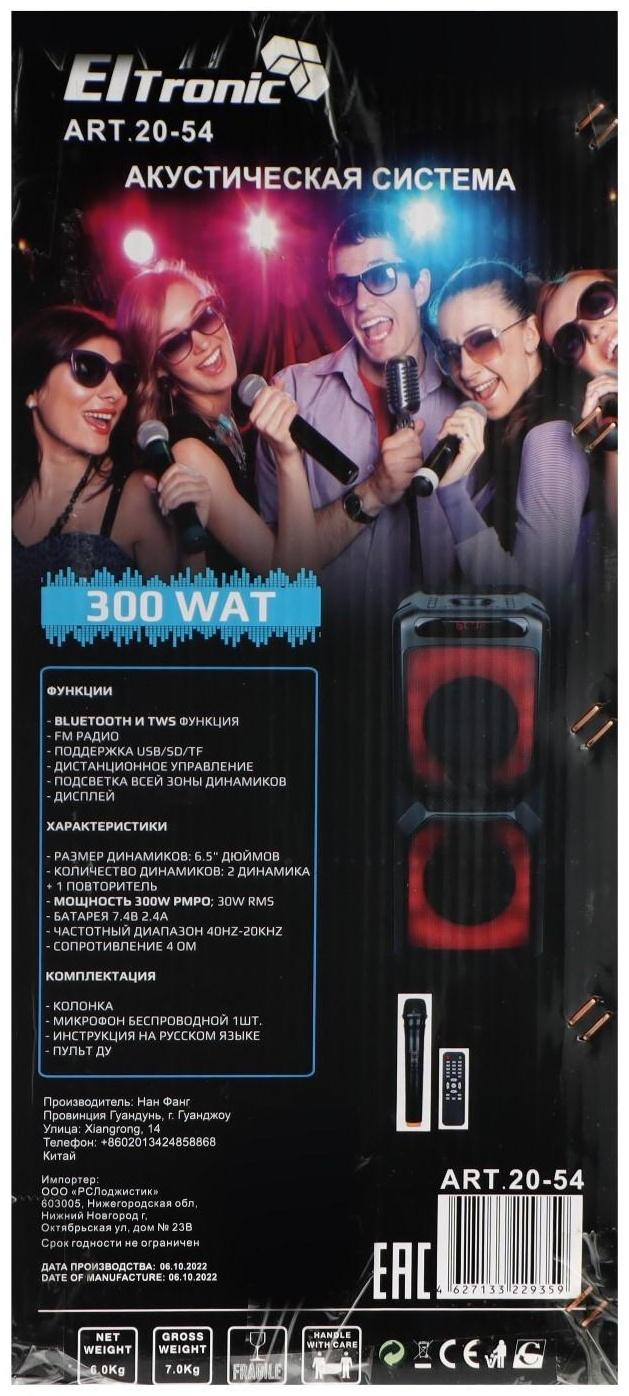Портативная караоке система Eltronic Wave 300, 80 Вт, BT, SD, AUX, USB, 2400 мАч, чёрная