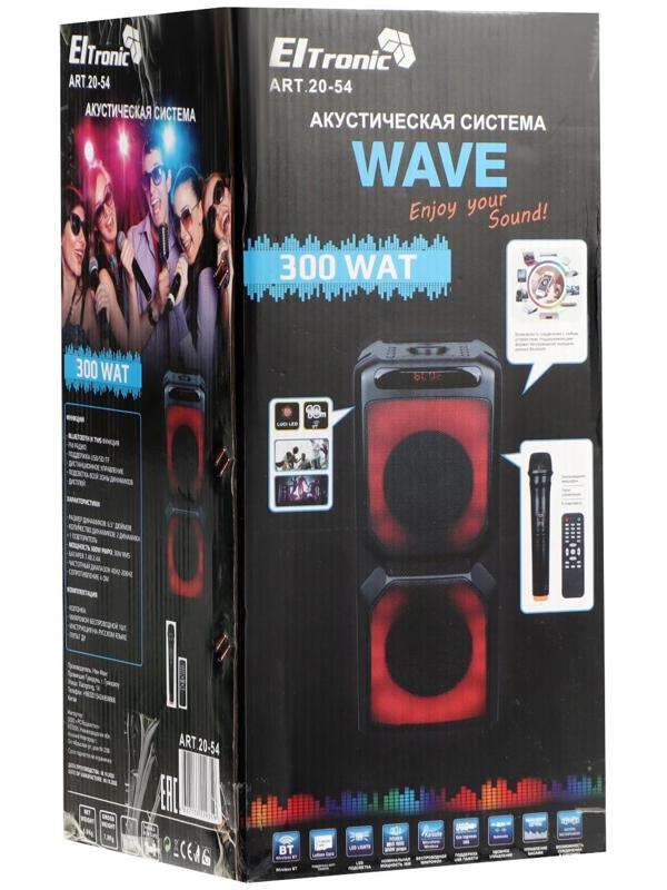 Портативная караоке система Eltronic Wave 300, 80 Вт, BT, SD, AUX, USB, 2400 мАч, чёрная