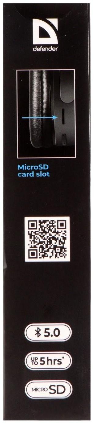 Наушники Defender FreeMotion B555, накладные, микрофон, управление, microSD, 150 мАч, черные