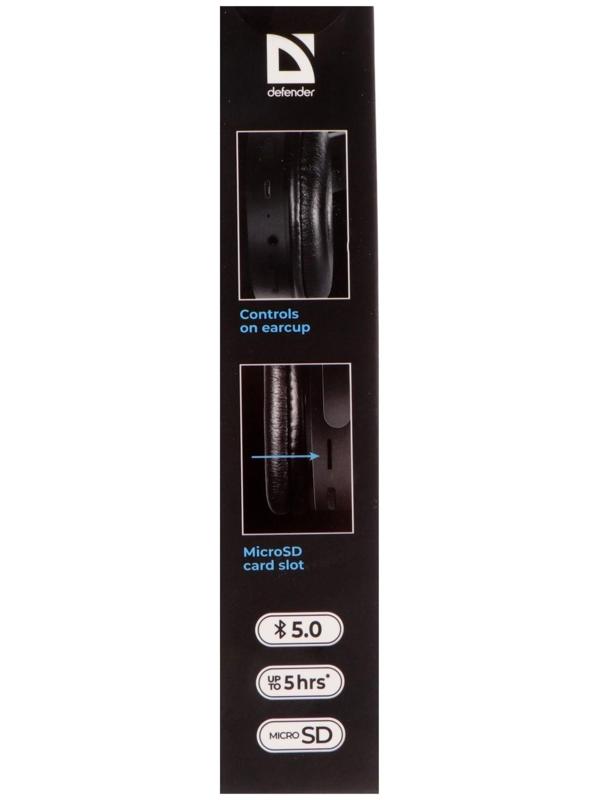 Наушники Defender FreeMotion B555, накладные, микрофон, управление, microSD, 150 мАч, черные