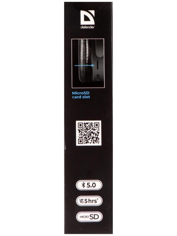 Наушники Defender FreeMotion B555, накладные, микрофон, управление, microSD, 150 мАч, черные