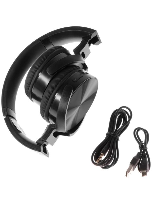 Наушники Defender FreeMotion B555, накладные, микрофон, управление, microSD, 150 мАч, черные