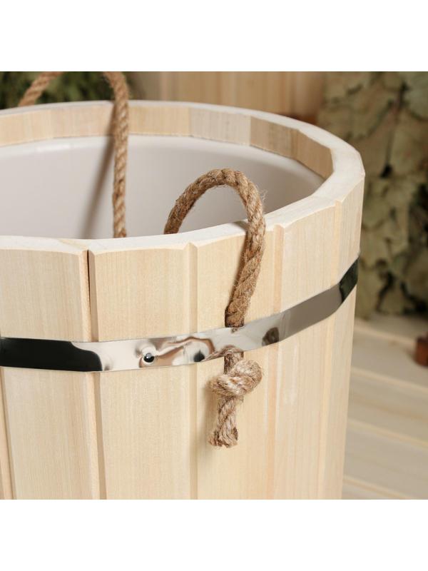 Ведро из липы, 10л, пластиковая вставка, ручка-веревка
