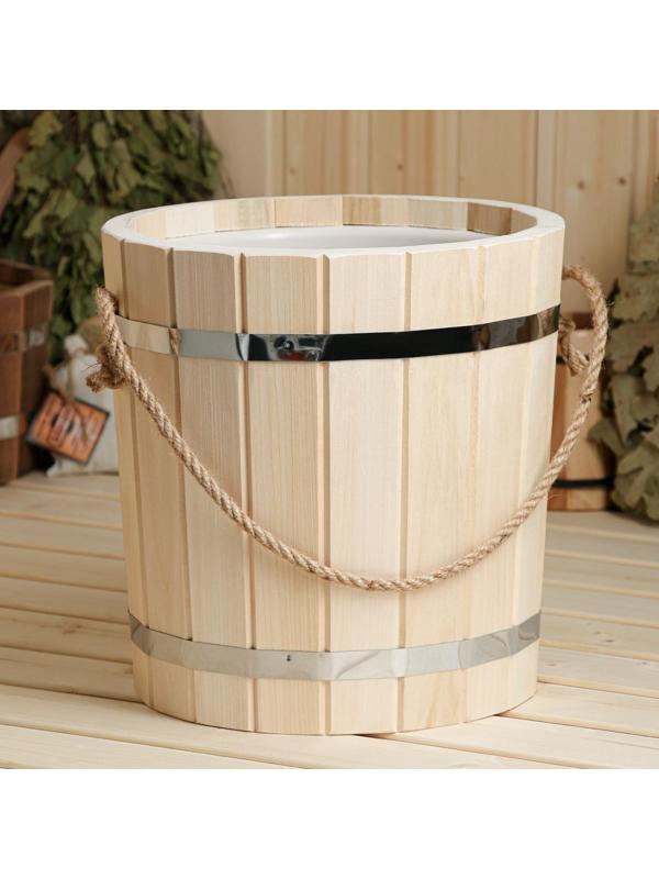 Ведро из липы, 10л, пластиковая вставка, ручка-веревка