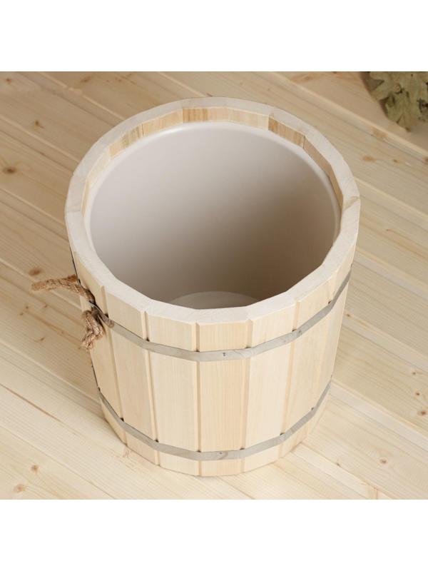 Ведро из липы, 10л, пластиковая вставка, ручка-веревка