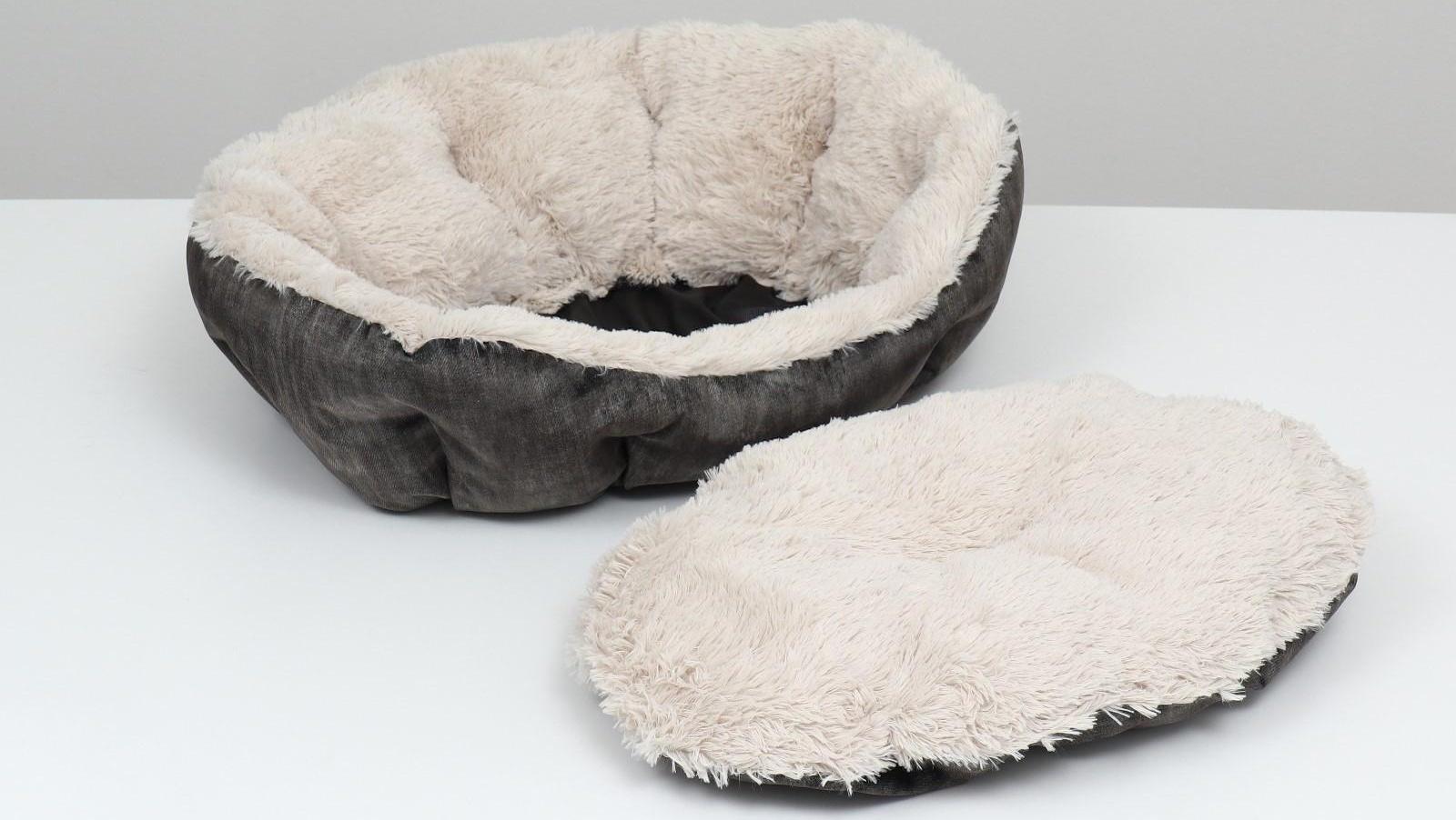 Лежанка-транформер, велюр + иск. мех, 60 х 50 х 15 см, микс