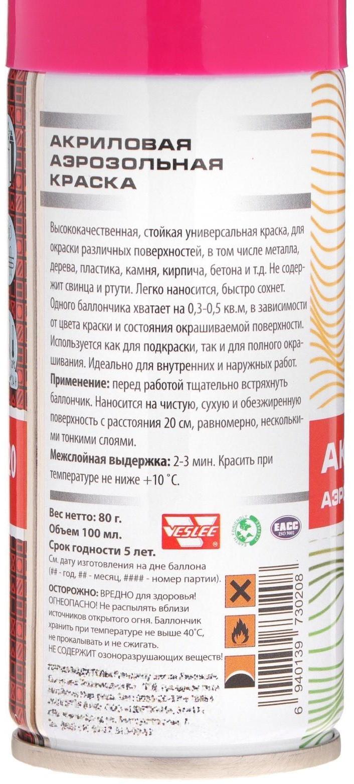 Аэрозольная краска Veslee акриловая, красная, RAL 3020, 100 мл