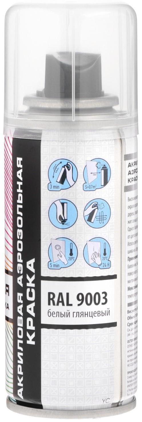 Аэрозольная краска Veslee акриловая, белая глянцевая, RAL 9003, 100 мл