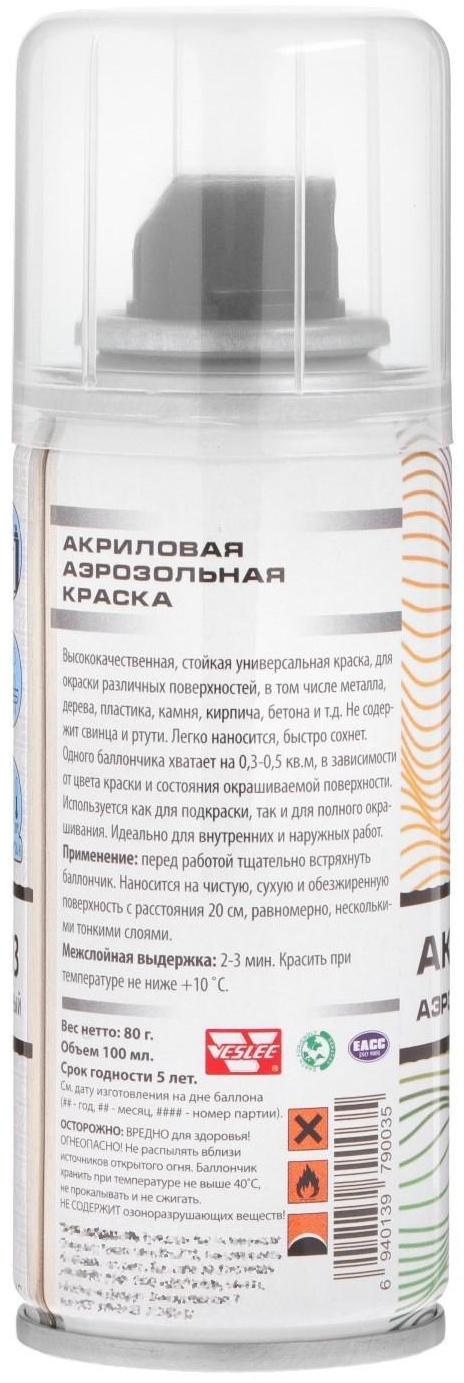 Аэрозольная краска Veslee акриловая, белая глянцевая, RAL 9003, 100 мл