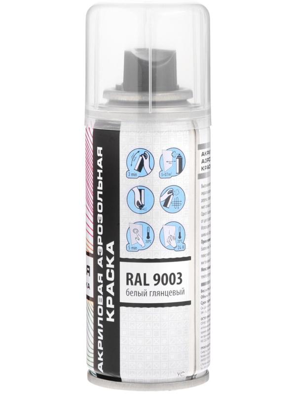 Аэрозольная краска Veslee акриловая, белая глянцевая, RAL 9003, 100 мл